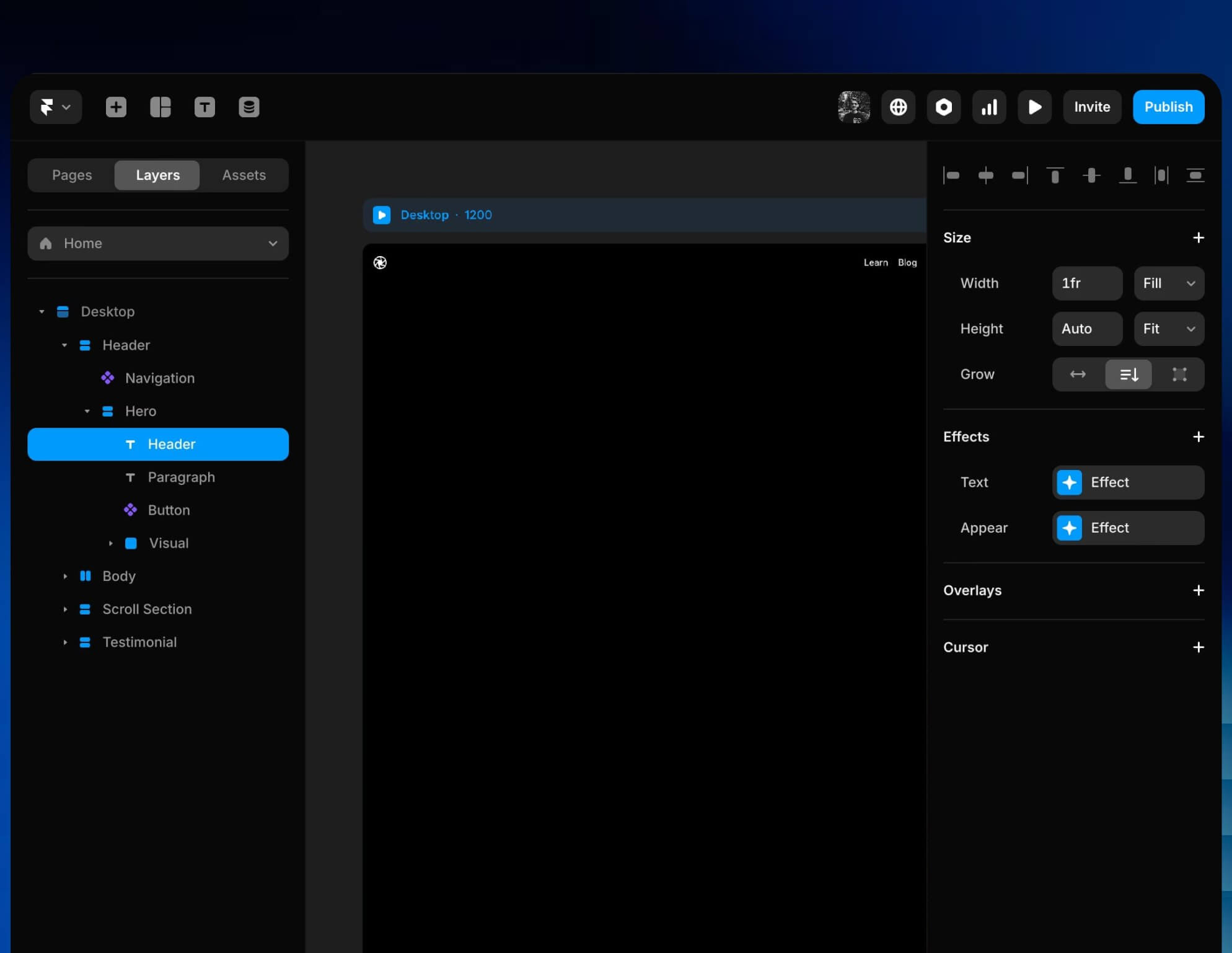 Website design editor interface