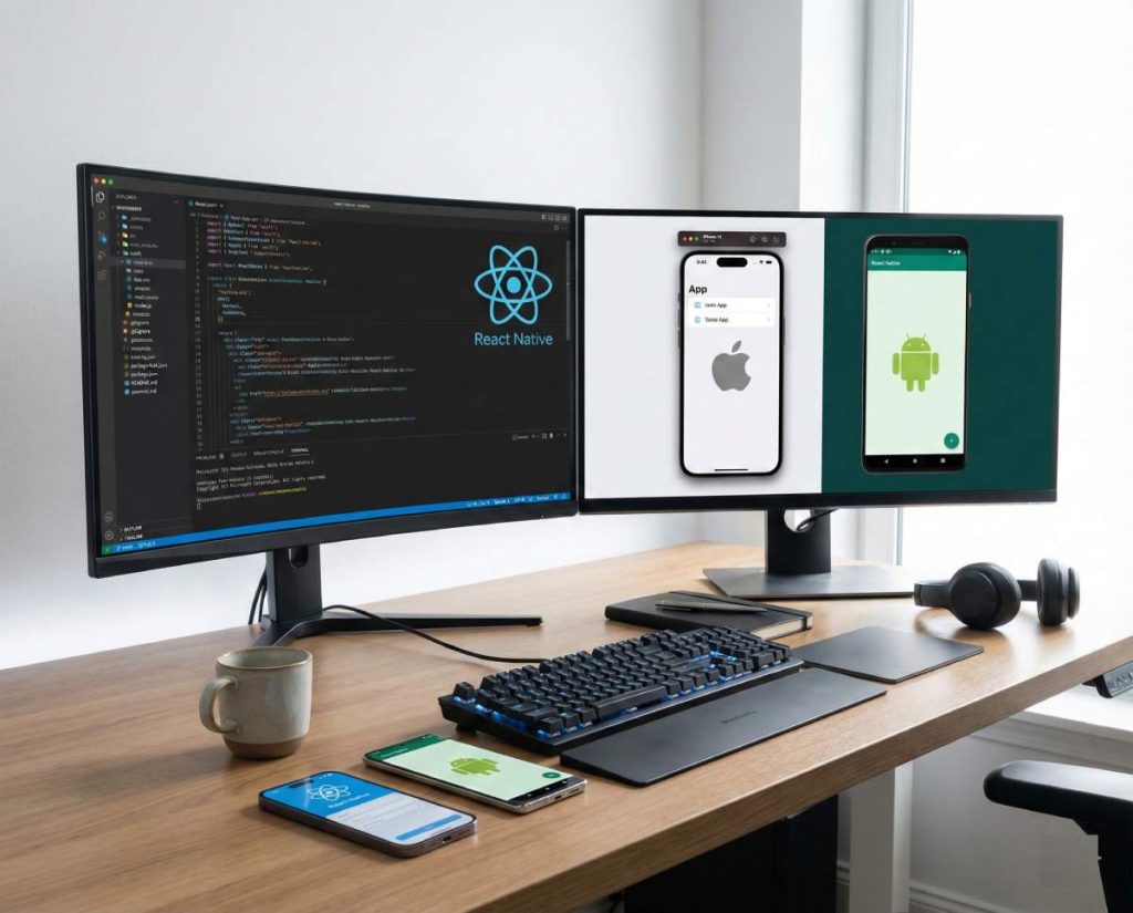 Mobile app development services - iOS and Android development workspace