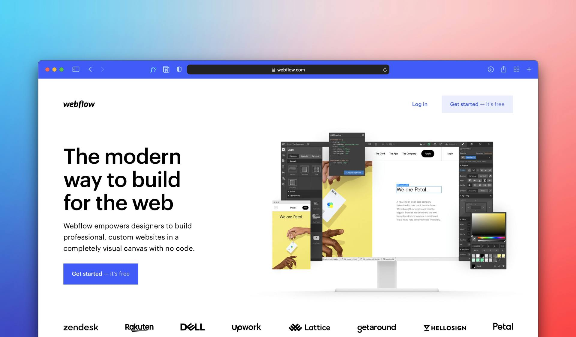 Webflow website design interface